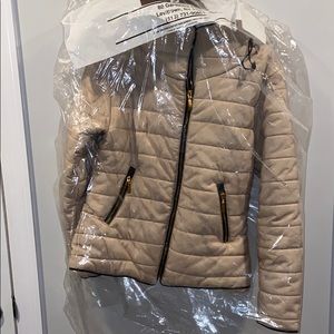 High collar jacket in tan/beige